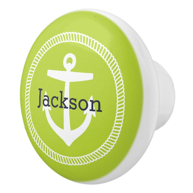 Green Nautical Anchor Monogram Ceramic Knob (Right)