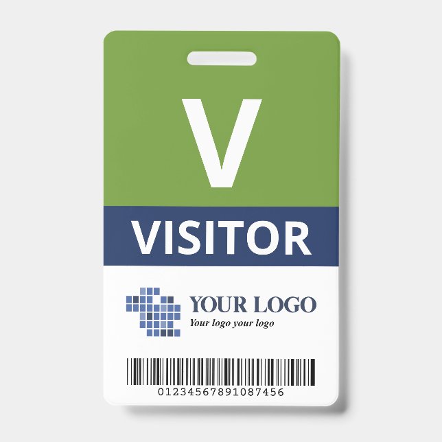 Green Navy Add Your Logo & Bar Code Visitor ID Badge (Front)