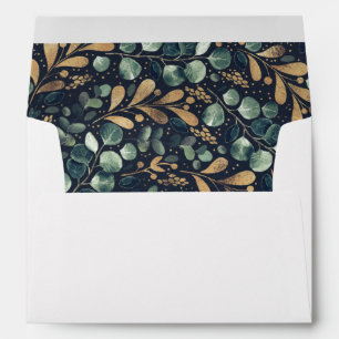 Green Navy and Gold Greenery Pattern Wedding Envelope