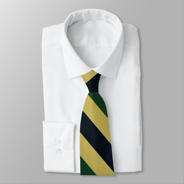 Green Navy and Gold University Stripe Tie (Tied)