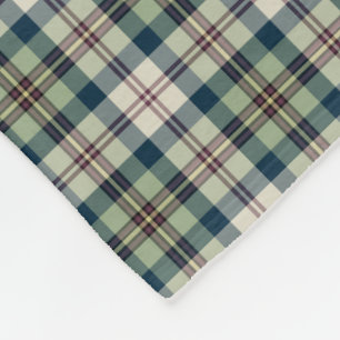 Green, Navy Blue and Cream Plaid Fleece Blanket