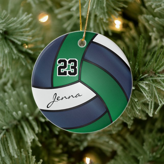 Green, Navy Blue and White - 🏐 Volleyball Ceramic Tree Decoration (Tree)