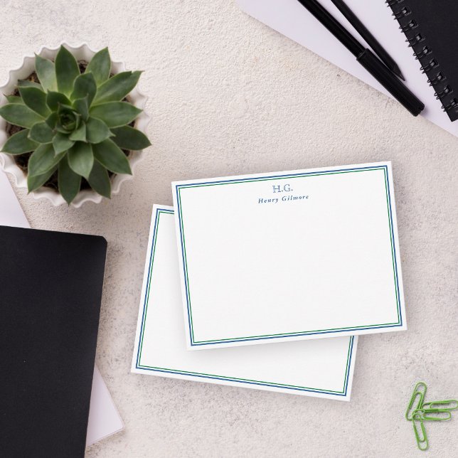 Green Navy Blue Monogrammed Card (Creator Uploaded)