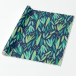 Green & Navy-Blue Tropical Leafs Pattern Wrapping Paper<br><div class="desc">Cool modern green tones tropical leafs seamless pattern changeable navy blue background.</div>