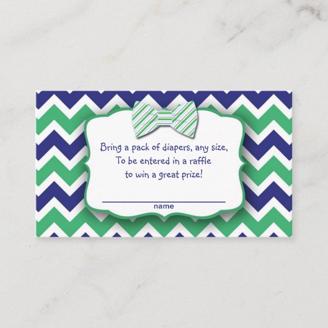 Green Navy Bow Tie Diaper Raffle Tickets game Enclosure Card (Front)