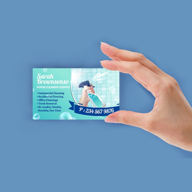 Green Navy Cleaning Wash Spray Maid Business Card (Green Navy Cleaning Wash Spray Maid Business Card)