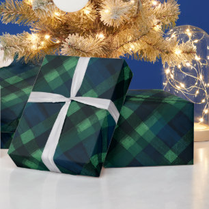 Green Navy Deep Forest Pine Plaid Pattern Wrapping Paper