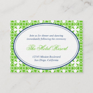Green navy oval lace preppy wedding reception card