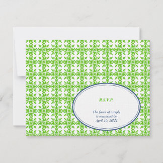 Green navy oval lace preppy wedding response RSVP