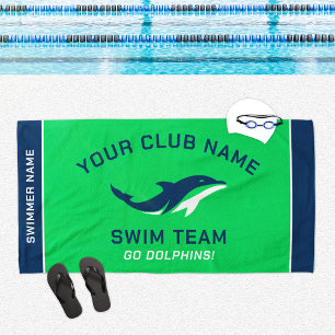 Green Navy Swim Team Custom Name Beach Towel