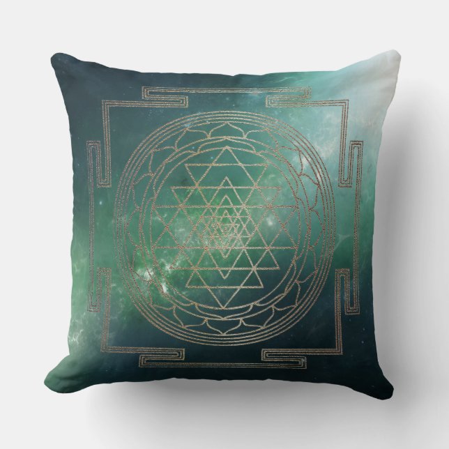 Green Nebula Sri Yantra - Pillow (Front)