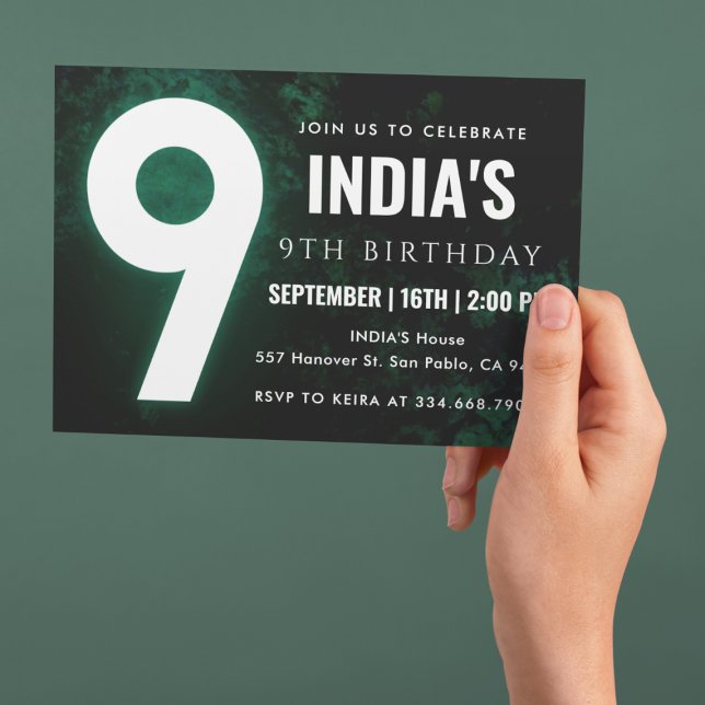 Green Neon 9th birthday Invitation (Creator Uploaded)