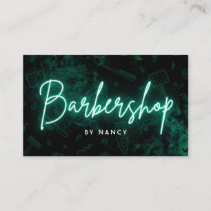 Green Neon Barbershop Hairdresser  Business Card
