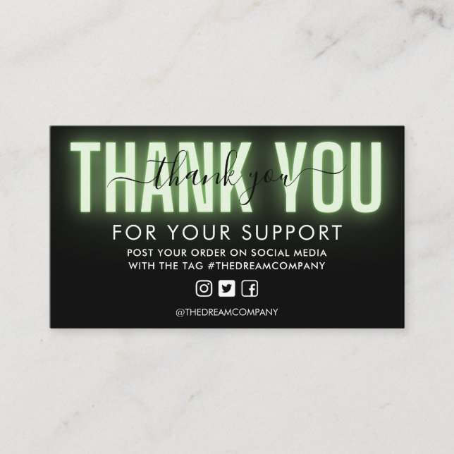 Green Neon Calligraphy Thank You Media Insert (Front)