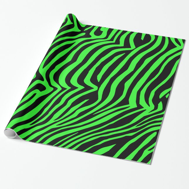 Green neon colour zebra pattern wrapping paper (Unrolled)