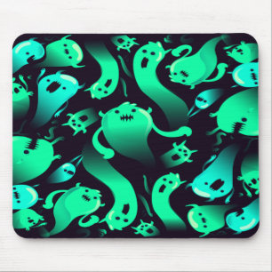 Green Neon Ghost Pattern Mouse Pad