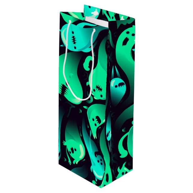 Green Neon Ghost Pattern Wine Gift Bag (Front Angled)