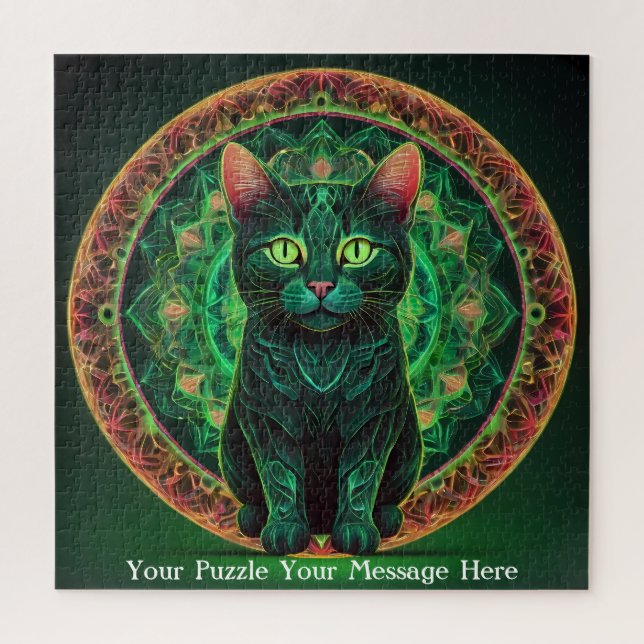 Green Neon Mandala Majesty Jigsaw Puzzle (Vertical)