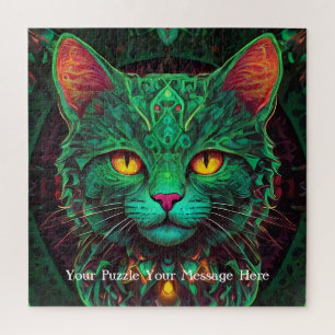 Green Neon Mandala Majesty Jigsaw Puzzle