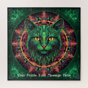 Green Neon Mandala Majesty Jigsaw Puzzle