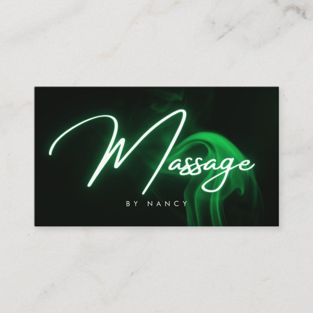 Green Neon Massage Therapist Handwritten Script  Business Card (Front)