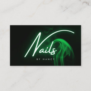 Green Neon Nails Nail Tech Script Typography  Business Card