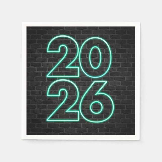 Green Neon New Year For 2026 Napkin (Front)