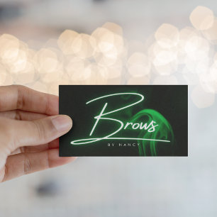 Green Neon & Smoke Brows Handwritten Script Business Card