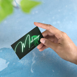 Green Neon & Smoke Makeup Handwritten Script  Business Card