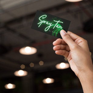 Green Neon & Smoke Spray Tan Handwritten Script  Business Card