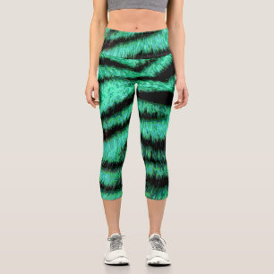Green neon tiger stripes capri leggings