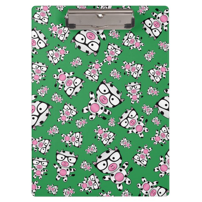 Green nerd cow pattern clipboard (Front)