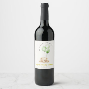 Green Neutral Bearly Wait Balloon Baby Shower Wine Label