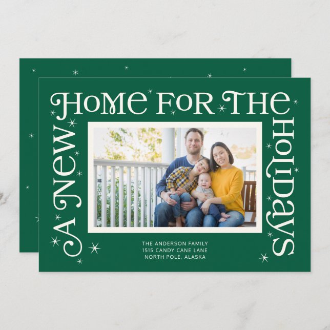 Green New Home for the Holidays Photo  Holiday Card (Front/Back)