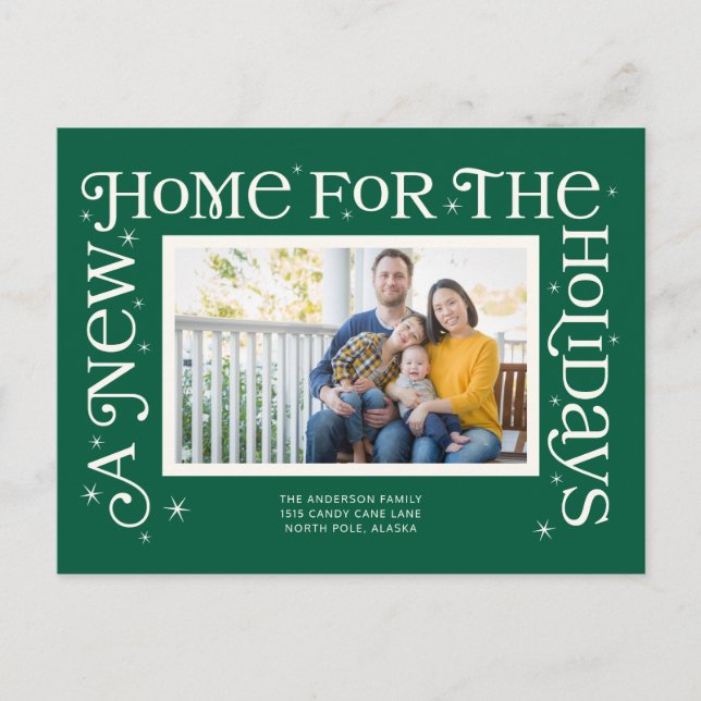 Green New Home for the Holidays Photo  Holiday Postcard (Front)