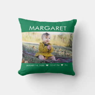 Green Newborn Baby Photo Keepsake Cushion