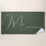 Green Newlyweds Mr Name Personalised Honeymoon Beach Towel<br><div class="desc">Celebrate your love in style with this personalised beach towel for adults, featuring the newlyweds' names in an elegant, modern design. Perfect for a honeymoon beach trip, anniversary getaway, or romantic vacation, this soft and vibrant towel is a must-have for couples who love to travel together. Designed with a dark...</div>