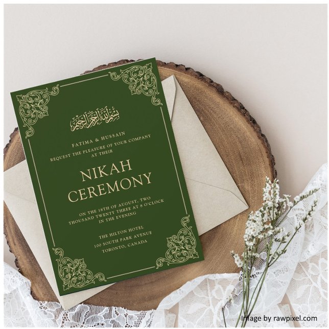 Green Nikah Ceremony Islamic Muslim Wedding Invitation (Creator Uploaded)