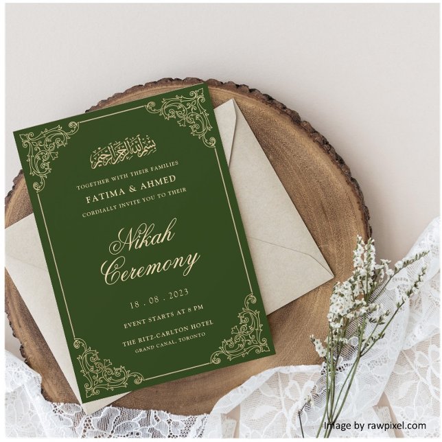 Green Nikah Islamic Muslim Wedding Invitation (Creator Uploaded)