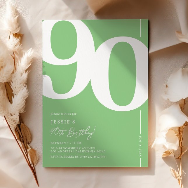 Green Ninety 90th Birthday Party Invitation (Creator Uploaded)