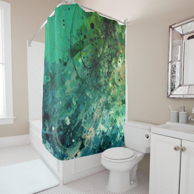 Green Noise Abstract Shower Curtain (In Situ)