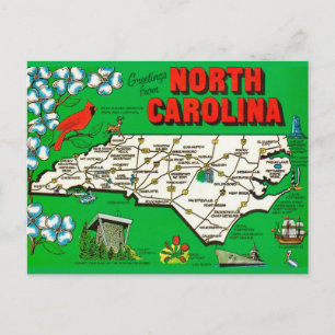 Green North Carolina Map Postcard