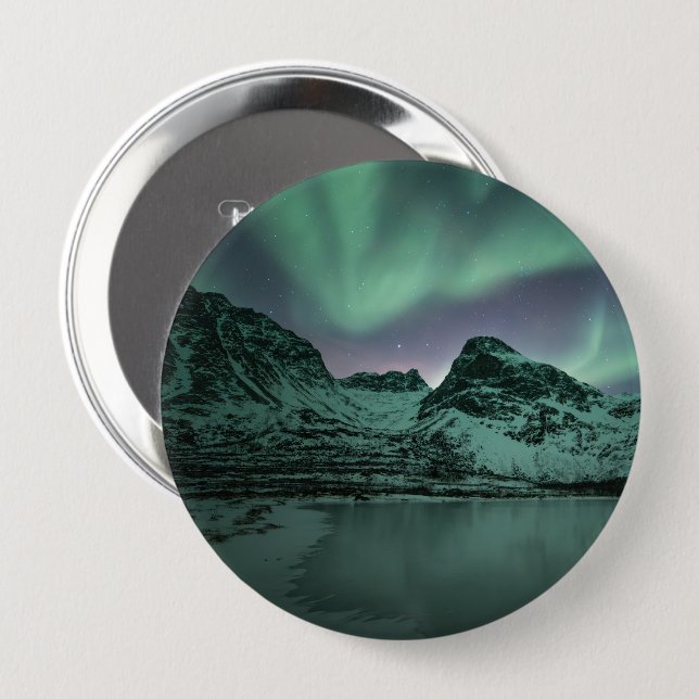 Green Northern Lights 10 Cm Round Badge (Front & Back)