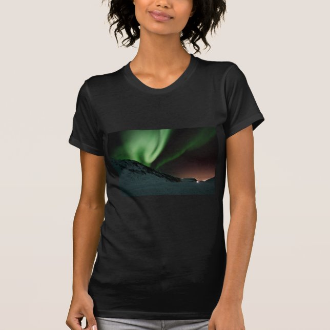 Green Northern Lights Aurora Borealis Norway T-Shirt (Front)