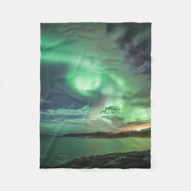 Green Northern Lights Fleece Blanket (Front)