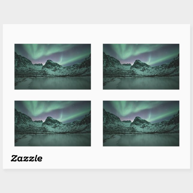 Green Northern Lights Rectangular Sticker (Sheet)