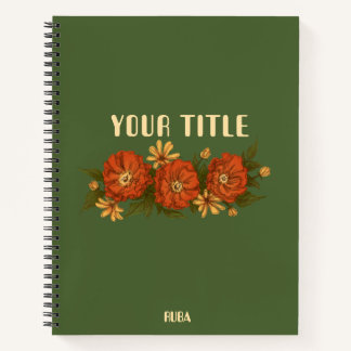 Green Notebook with red and yellow flowers 
