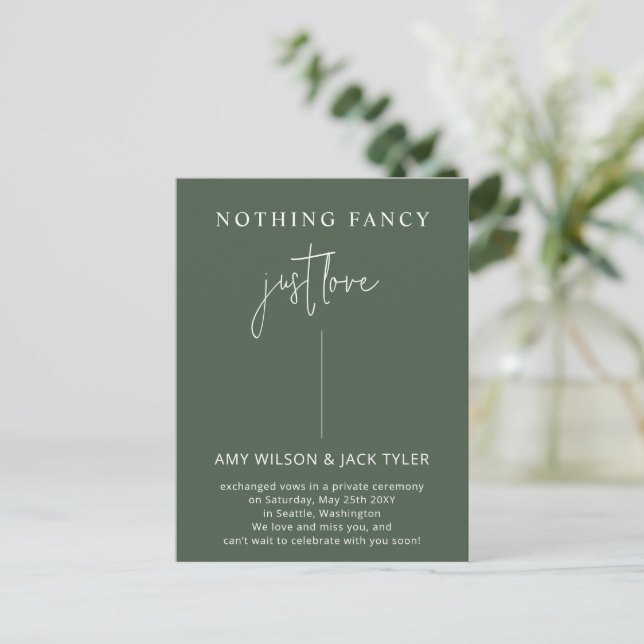 Green Nothing Fancy Just Love Wedding  Postcard (Standing Front)
