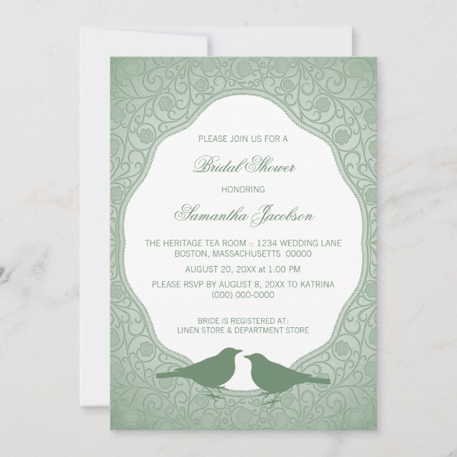 Green Nouveau Floral Frame Bridal Shower Invite (Front)
