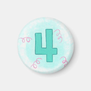 Green Number 4 Pink Swirls Birthday Magnets